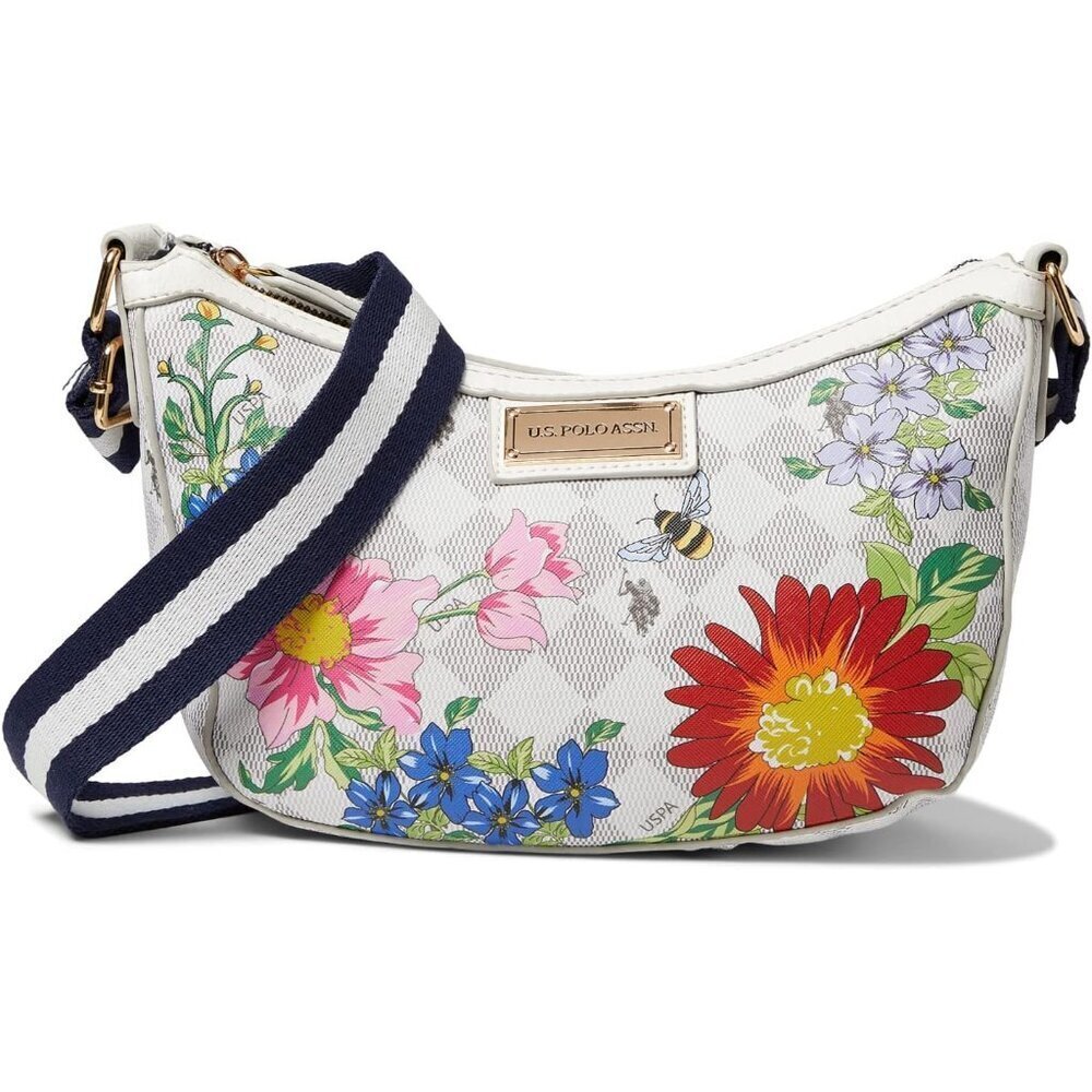 Crossbody Bag Vegan Leather Floral Diamond Zipper Adjustable Strap for Women